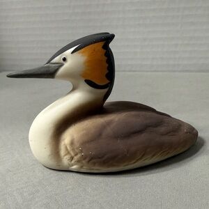 Great Crested Grebe Water Bird Isle of Arran Hand Made & Painted Collectible Vtg